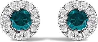 House of Brilliance 925 Sterling Silver 1/2 Cttw Blue Diamond Halo Stud Earring