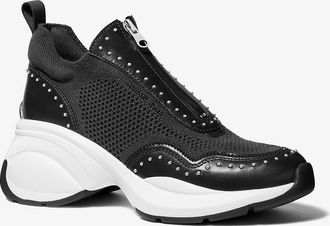 Michael Kors Zuma Studded Mixed-Media Trainer