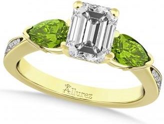 Allurez Emerald Diamond & Pear Peridot Engagement Ring 14k Yellow Gold (1.29ct)