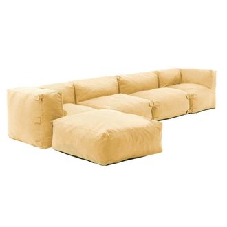 Oviala Sof&aacute; de esquina modular, 2 sillones, 2 &aacute;ngulos, 1 puff amarillo claro
