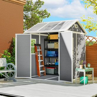 OUTSUNNY 6 x 6ft Plastic Garden Shed with Floor, Window, Vents, Grey