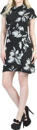 Papillon Floral Print Short Sleeve Panelled Sweater Dress In Black