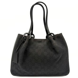 Gucci Black Gg Canvas Leather Handbag Tote Bag (Pre-Owned)