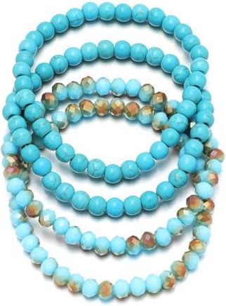 Adornia Set of 4 Reconstituted Turquoise & Crystal Beaded Stretch Bracelets in Blue at Nordstrom Rack