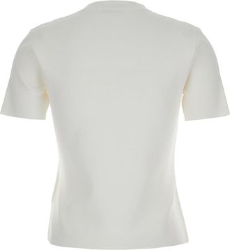 Max Mara Womens White Crewneck T-Shirt With Embroidered Logo Viscose T-Shirts & Jerseys