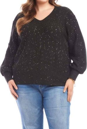 Karen Kane Sequin V-Neck Sweater - Plus In Black