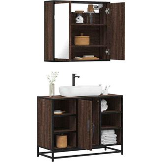 vidaXL Set De Muebles Ba&ntilde;o 2 Pzas Madera Contrachapada Marr&oacute;n Roble Vidaxl