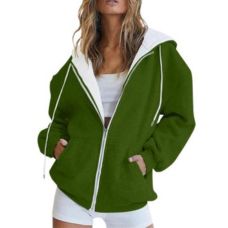 Generic Sweatshirts For Women Uk Full Zip - Essentials Hoodie Oversized Plain Colour Jackets Basic Long Sleeves Outerwear Fashion Trendy Clothes Loose Fit Bag