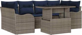 vidaXL Conjunto De Sof&aacute; De Jard&iacute;n 7 Uds. Gris Y Marino Rat&aacute;n Sint&eacute;tico Vidaxl