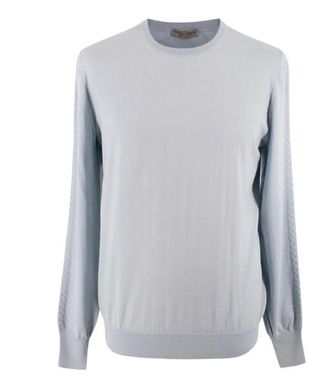 Bottega Veneta Light Blue Fine Knit Jumper with Intrecciato Sleeve Detail Size M