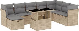 vidaXL Set De Sof&aacute;s De Jard&iacute;n 9 Pzas Con Cojines Rat&aacute;n Sint&eacute;tico Beige Vidaxl