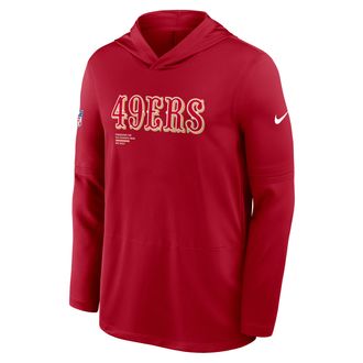 Nike San Francisco 49ers Pure Fury Sideline Nike Mens Dri-FIT NFL Long-Sleeve Hooded Top in Red | 03B96DL73-P8B