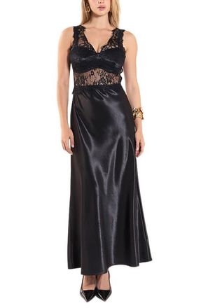 endless rose Lace Trim Midi Dress in Black at Nordstrom, Size X-Small