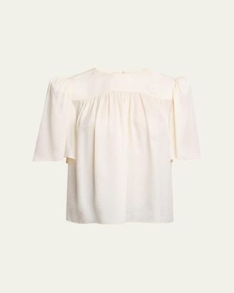 Chlo&eacute; Strong-Shoulder Floral Silk Jacquard Top