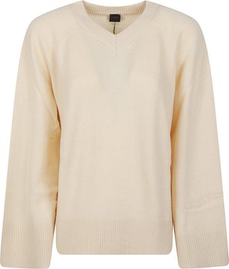 Pinko Valencia Light Beige Central Seam V-Neck Sweater