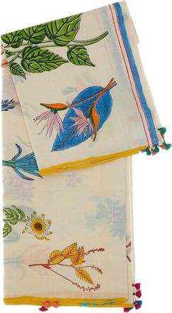 Injiri Multicolor Botanical Print Cotton Scarf With Tassel Detailing