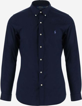Ralph Lauren Royal Blue STRETCH COTTON SHIRT WITH LOGO