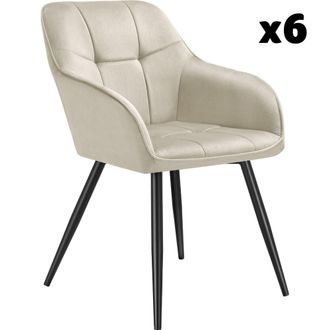 TecTake 6 sillas de comedor, efecto terciopelo, 58 x 62 x 82 cm crema/negro
