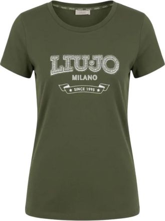 Liu Jo Cotton T-Shirt with Embellished Logo - female - Liu Jo - T-Shirts - Green - 2XS - Tops