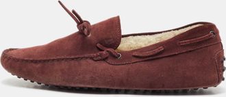 Tod's Tods Dark Burgundy Suede Bow Slip On Loafers