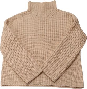 Vince Ribbed Turtleneck Sweater in Peach Wool