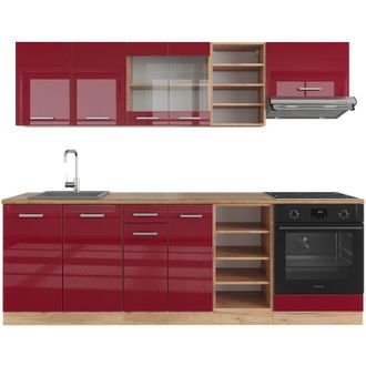 Vicco Mueble De Cocina R-line, Burdeos Brillo Intenso/roble Dorado, 240 Cm, Et Roble