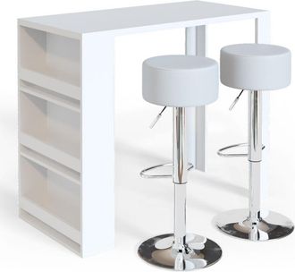 Vicco Set De Mesa De Bar, Blanco, 57 X 117 Cm Con 2 Taburetes De Bar, Vicco