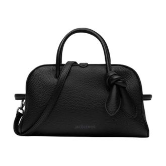 Jacquemus Black Leather Bowling Bag with Bow Detail - female - Jacquemus - Handbags - Black - ONE SIZE - Bags