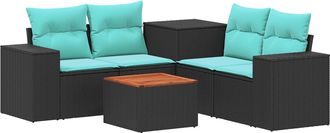 vidaXL Juego De Sof&aacute; 6 Uds. Negro Y Azul Rat&aacute;n Sint&eacute;tico Y Acero Vidaxl