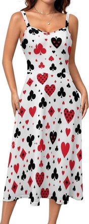 Generic Playing Card Poker Women Summer Dresses Sleeveless Sundress Beach Casual Swing Midi Dress 4XL