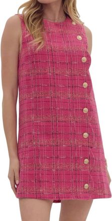 Entro Holiday Tweed Dress In Hot Pink