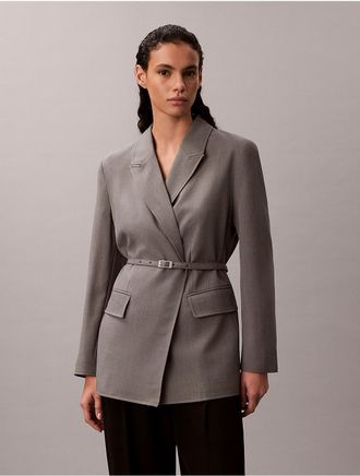 Calvin Klein Womens Stretch Belted Blazer - Grey - 10