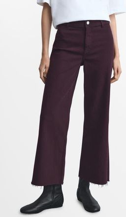 Mango Catherin Frayed High Waist Wide Leg Culotte Jeans in Wine at Nordstrom, Size 6