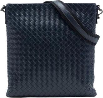 Bottega Veneta Pre-owned Woven Nappa Crossbody Bag - Dames - Vintage Schoudertas - Blauw - ONE Size - Leer - Vintage