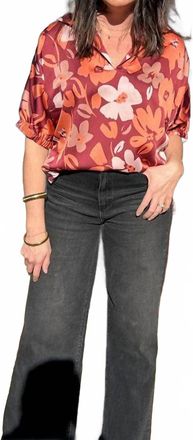 Adrienne Sloan Stand Collar Drop Shoulder Top In Rustwood Garden