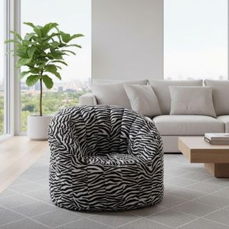 Talamo Italia Talamo Italia - Dmora Sill&oacute;n Acolchado Redondo, Efecto cebra, Medidas 80 X 80 X 80 Cm, Con Embalaje Reforzado