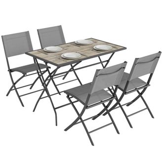 OUTSUNNY Conjunto De Mesa Y Sillas Jard&iacute;n De 5 Piezas, Muebles De Jard&iacute;n Exterior Con 4 Sillas Plegables Y Mesa Plegable, Para Terraza, Patio, Gris