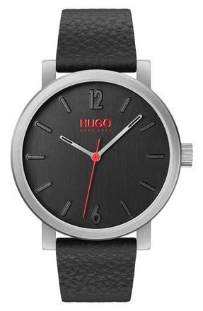BOSS Rase Leather Strap Watch, 42mm in Black at Nordstrom Rack