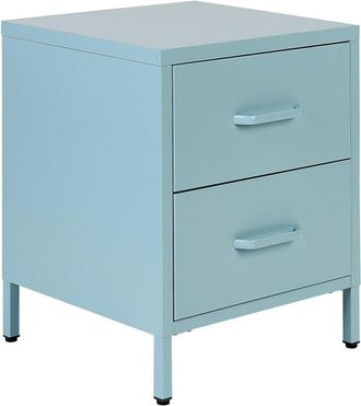 Beliani Mesita de noche 2 cajones metal azul claro