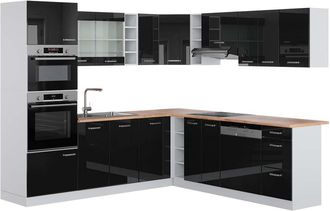 Vicco Cocina Esquinera R-line, Negro Brillo/blanco, 237 X 247 Cm, Et Roble