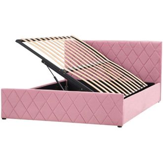 Beliani Ottoman Bed Velvet ROCHEFORT 140 x 200 cm (EU Double) Pink