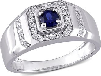 Delmar Mens Sterling Silver Created White & Blue Sapphire Halo Ring at Nordstrom Rack, Size 10.5