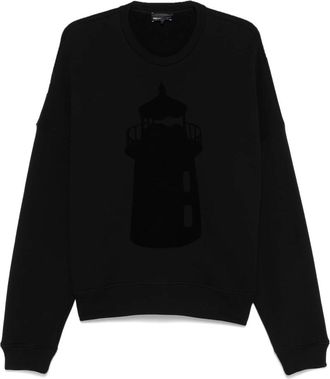 Emporio Armani Sweatshirt met flockprint - Heren - Sweatshirts - Zwart - L - Katoen - Hoodies & sweatvesten
