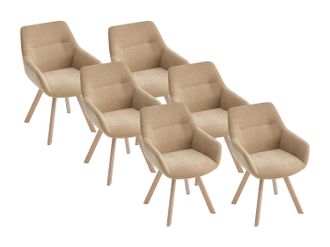 Vente-Unique Conjunto de 6 sillas giratorias con reposabrazos de tela y roble - Beige - VELBURY
