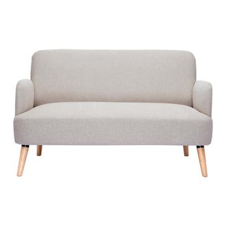 Miliboo Miliboo - Sof&aacute; N&oacute;rdico 2 Plazas De Tejido Efecto Aterciopelado Texturizado Beige Y Madera Clara Isko