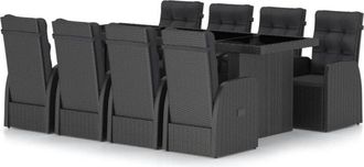 vidaXL 9 Piece Garden Dining Set with Cushions Black Poly Rattan vidaXL