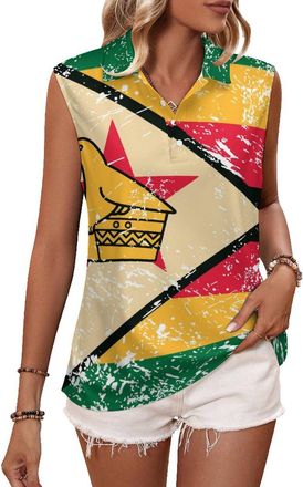 Generic Zimbabwe Vintage Flag Women Golf Shirt Polo Tank Top Tennis Sleeveless T-Shirt Collared Vest S