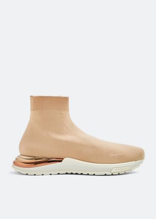 Ferragamo Womens Ninette Metallic Heel-Counter Sneakers In Beige