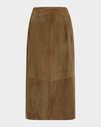 Vince Mid-Rise Suede Midi Skirt