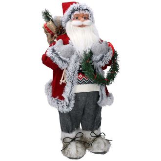 Vacchetti Vacchetti - Tela Pap&aacute; Noel Con Regalos Y Guirnalda Gris-roja 30x17,5h65 Cm
